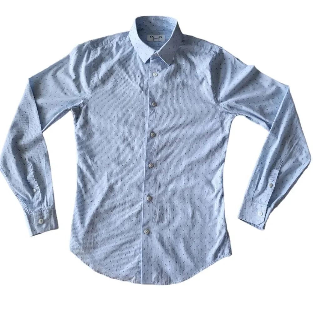 EXPRESS Blue Pattern Long-Sleeve Button-Front Men's Career Office Shirt‎ Size XS